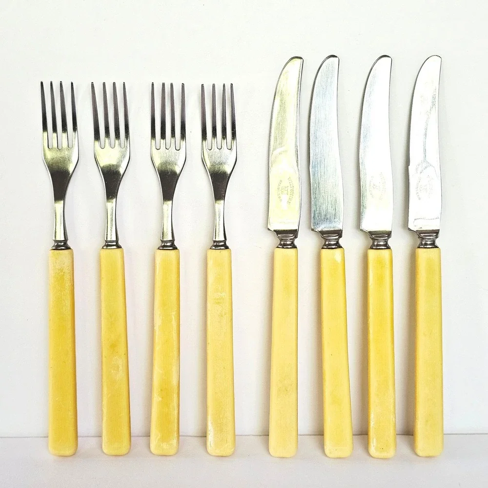 MCM Wiltshire Cutlery Set 8pc Cutlery Australian Cream Bakelite‎ Stainless Steel